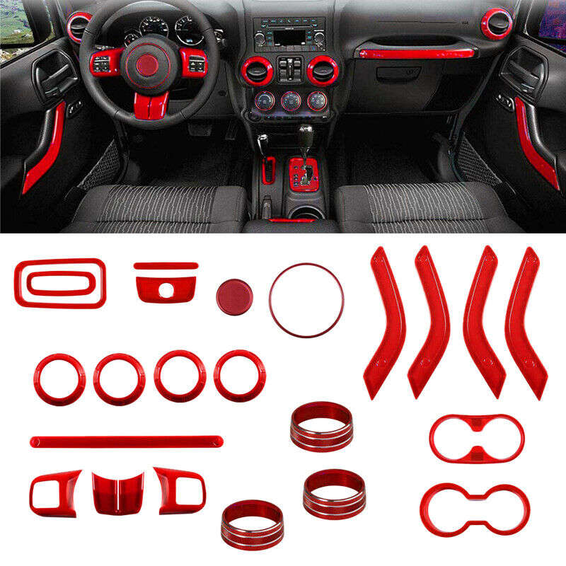 Red Full Interior Kit Set Cover Trim Fit For Jeep Wrangler JK 4 Door 2011-2017
