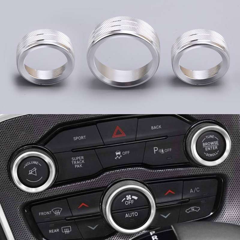 Silver A/C CD Button Knob Ring Cover Trim Fit for Dodge Charger Challenger Acc