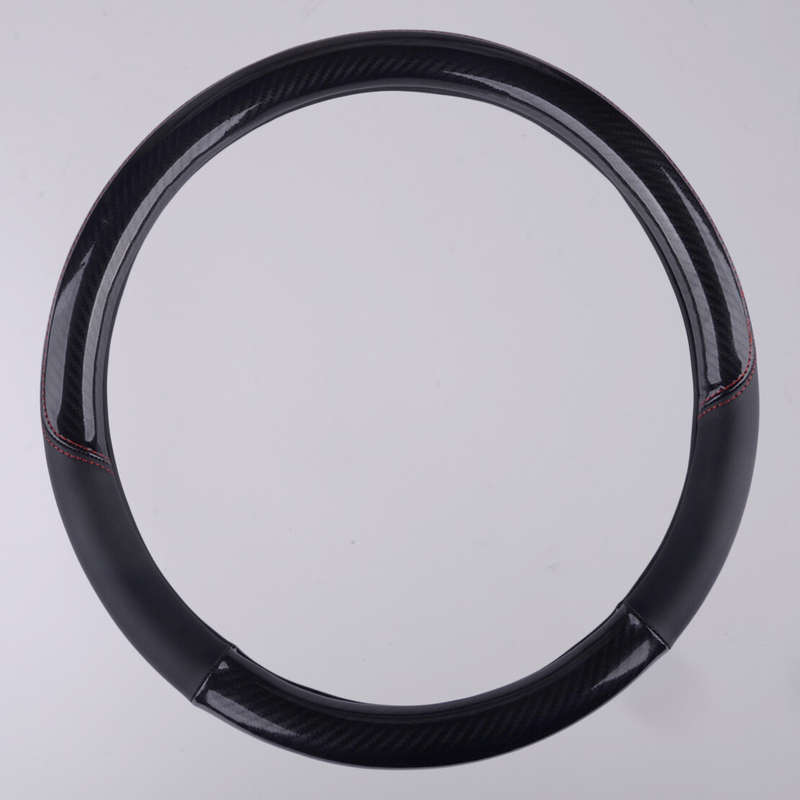 Carbon Fiber Style PU Leather 15" 38cm Car Steering Wheel Cover Anti-Slip