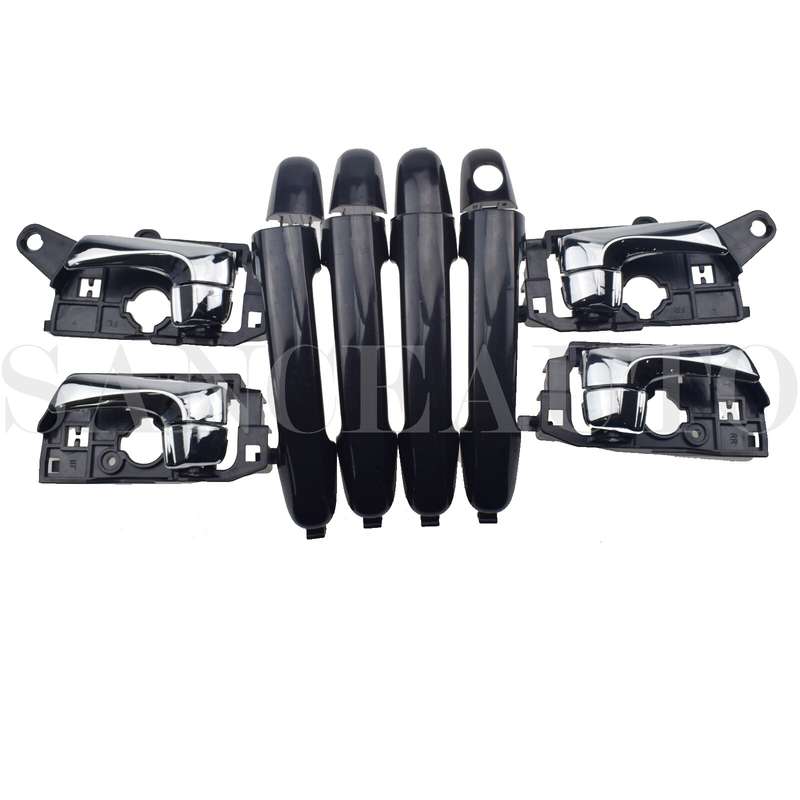 8PCS Front Rear LH RH Chrome Inside Black Outside Door Handles For Sonata 09-10
