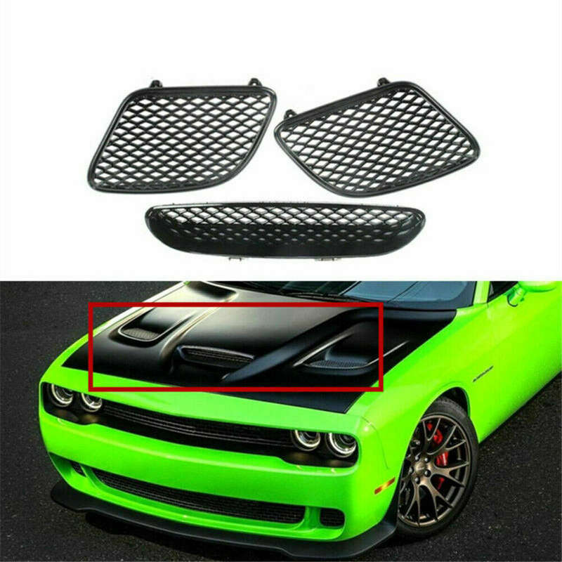 Fits For Dodge Challenger SRT Hellcat 15-19 Black Hood Mesh Grille Scoop Set