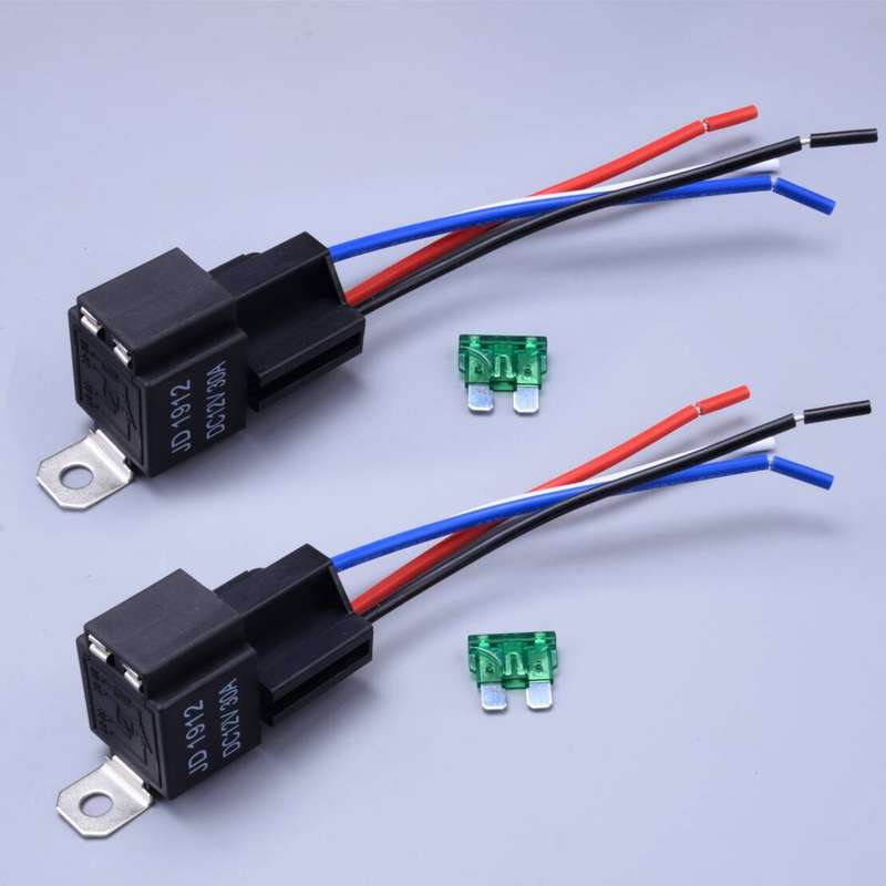 2x Pre-wired Relay 4 Pin with Socket Base Wires Fuse Kit 30A Amp New