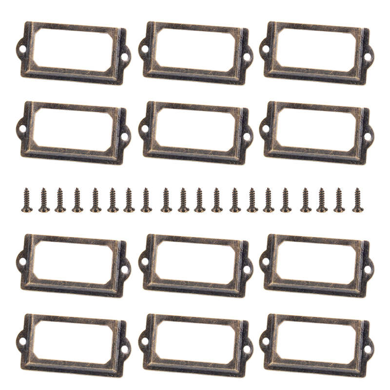 12Pcs Antique Drawer Cabinet Label Tag Holders File Name Card Frame with Screw