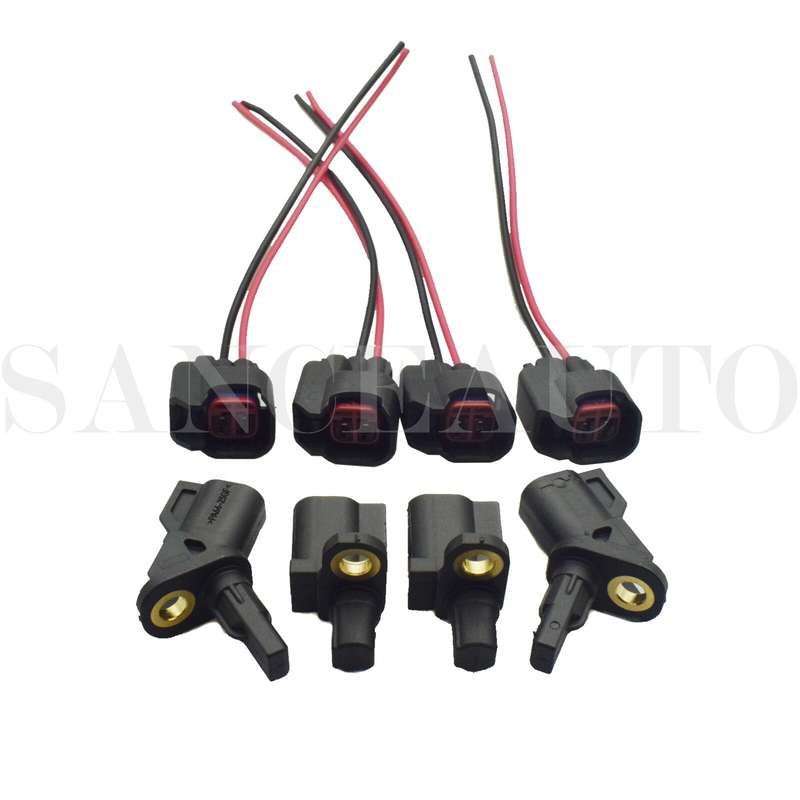 4pc ABS Wheel Speed Sensor W/ Connector Front Rear For Ford Jaguar Lincoln Volvo