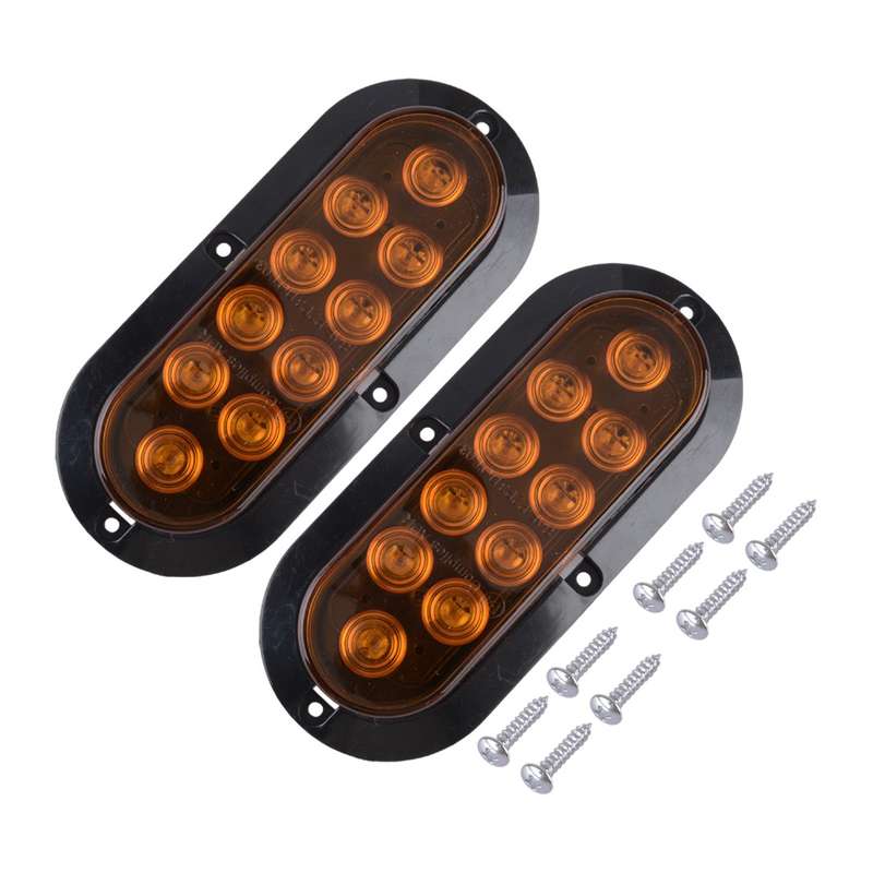 4Pcs Amber Oval Truck Trailer Light 10-LED Turn Signal Tail Reverse Brake Light