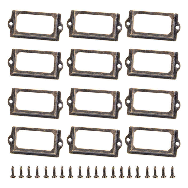 12Pcs Antique Drawer Cabinet Label Tag Holders File Name Card Frame with Screw