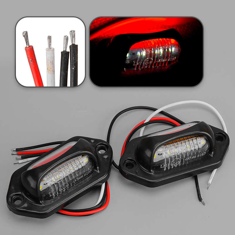 2Pcs Car Truck Trailer 12-24V White & Red LED License Plate Tag Light Lamp