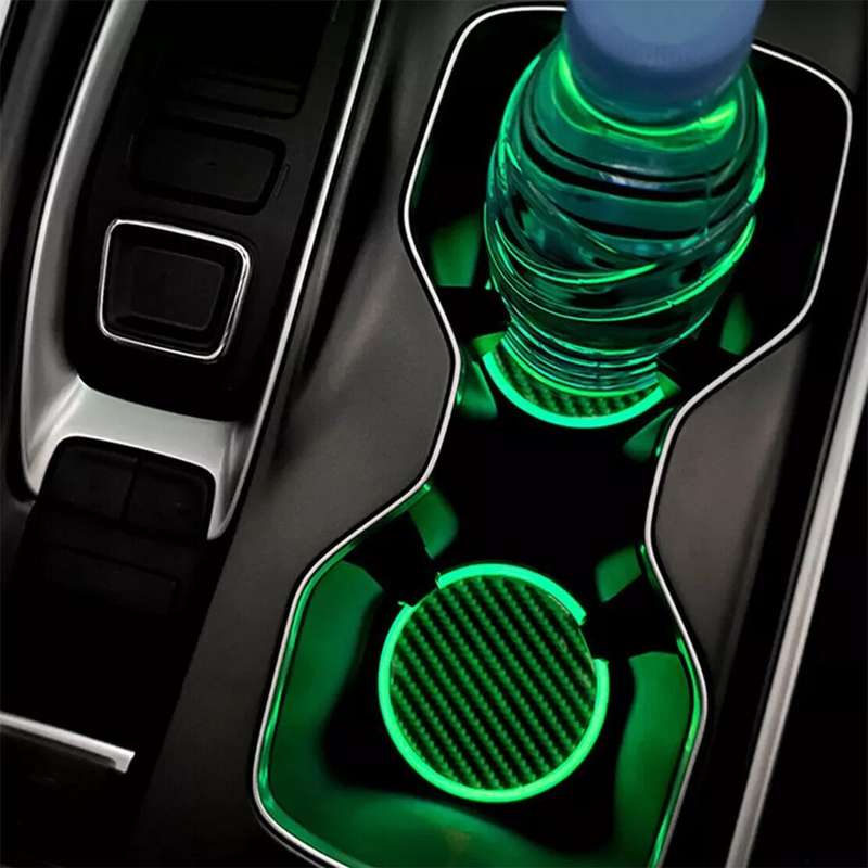 2x Glowing LED Car Cup Holder Night Light Pad Mat Drink Coaster Accessories