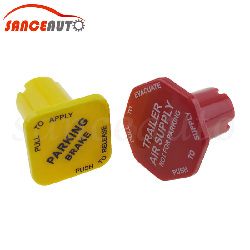 Yellow & Red Valve Parking & Air Brake Knobs 2PCS for Semi Trucks 298818 298817