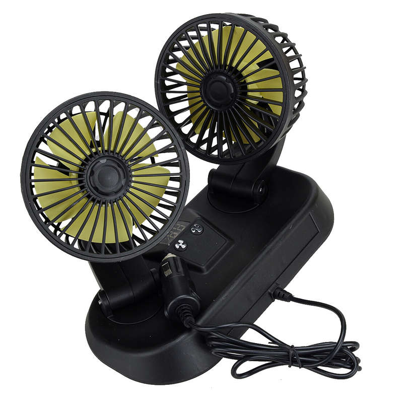 Vehicle Auto Dash Cooling Fan Dual Head Rotable & Cigarette Lighter Socket