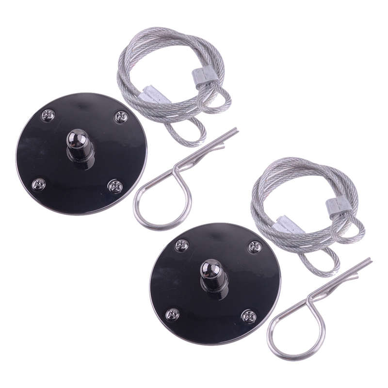 Universal Aluminum Black Hardware Racing Hood Pin Plate Lock Steel Ropes Kit