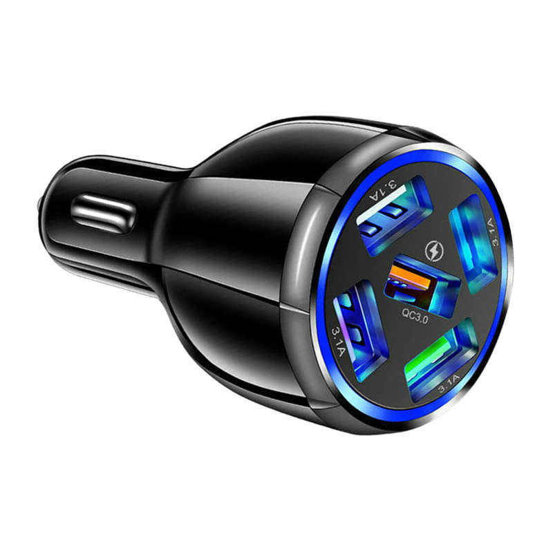 1x Universal 5 Port USB Phone Car Charger Adapter QC 3.0 Fast Charging Black