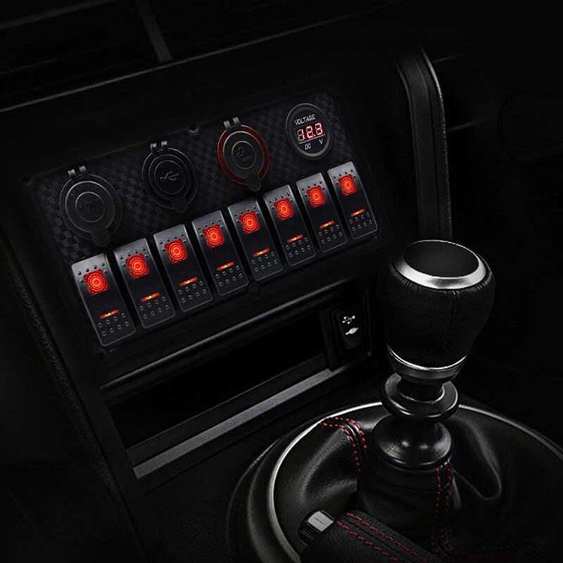 Red RV Car Marine Boat 8 Gang Waterproof Circuit Breaker LED Rocker Switch Panel
