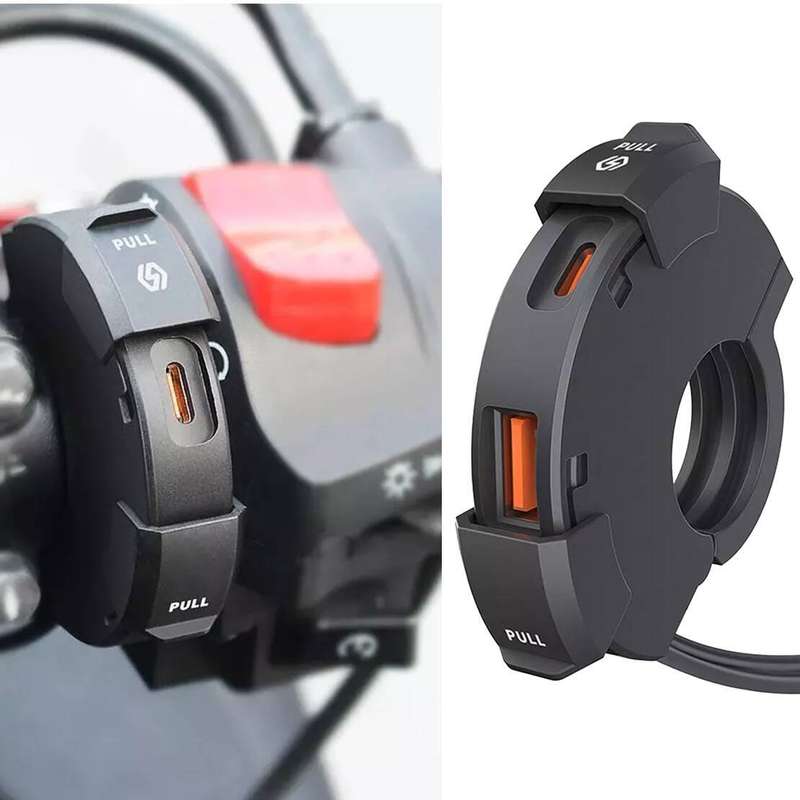 1x Motorcycle Handlebar Phone Fast Charging USB Charger 48W Type-C Power Adapter