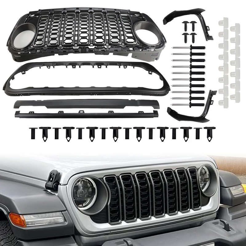 Front Grill Bumper Mesh Grille For Jeep for Wrangler JL 2018-23 upgrade to 2024