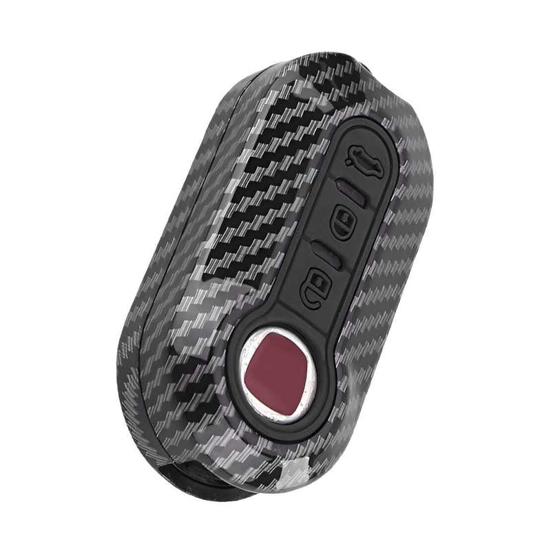 Carbon Fiber Style 3 Button Remote Key Cover Case Fit For Fiat 500 Black