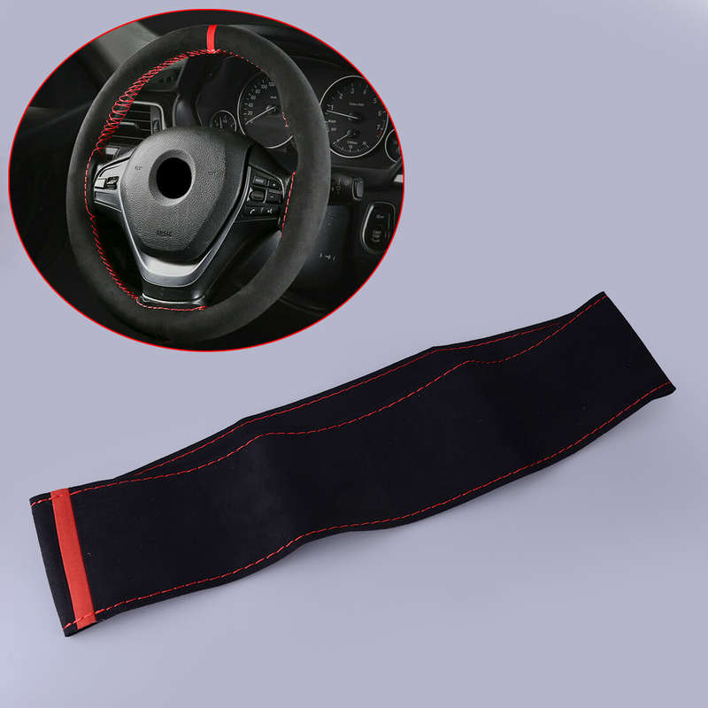 Steering Wheel Cover With Needles & Thread DIY Black Leather Sew On