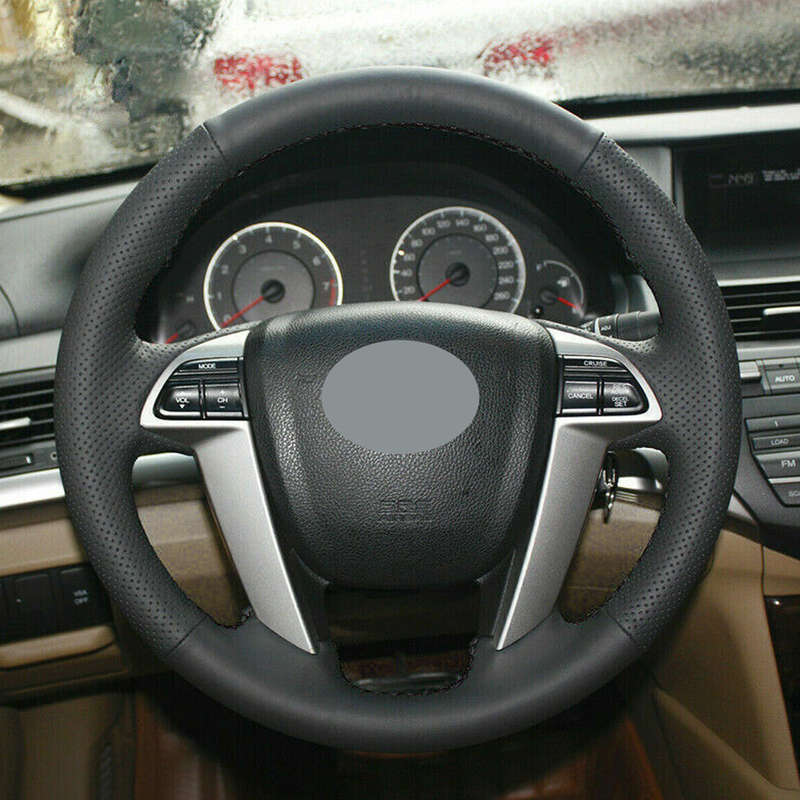 Black Leather Car Steering Wheel Cover Fit For Honda Accord 8th 2008-2013