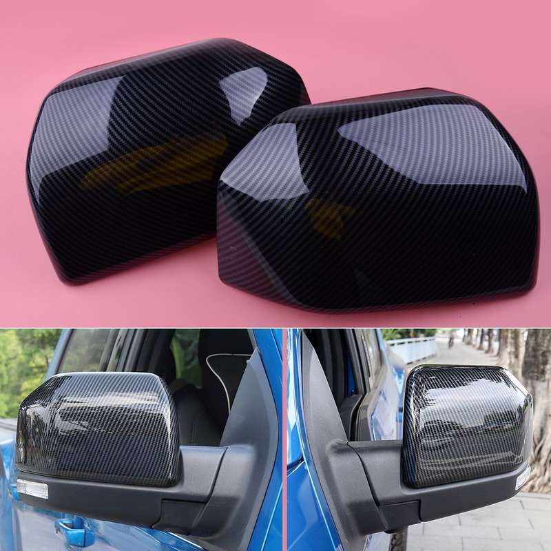 2pcs Carbon Fiber Grain Side Mirror Cover Trim Fit for Ford F150 2015-19 Raptor