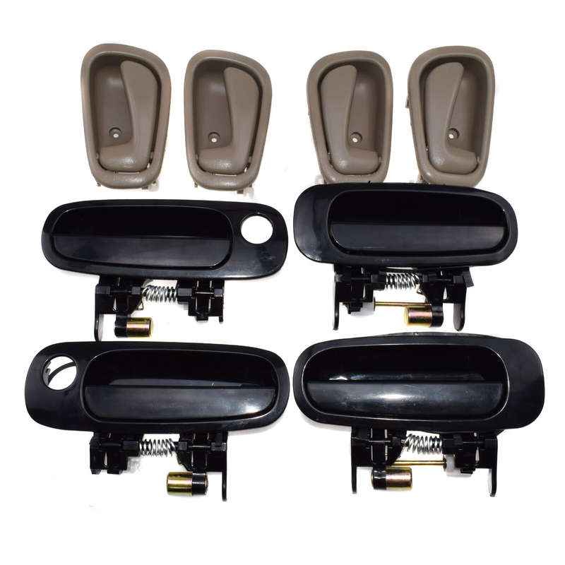 8Pcs Black Outside Beige Inside Inside Door Handles For Toyota Corolla 1998-2002