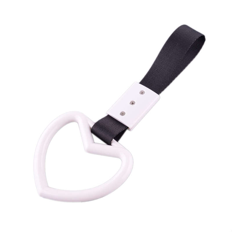 1Pc White Heart Car Subway Ring Tow Hook Overhead Door Handle Universal New