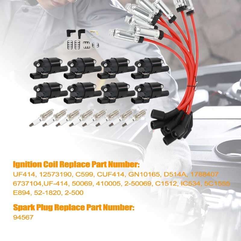 8Pcs Ignition Coil and Spark Plug W/Wire For GMC Chevy Silverado 1500 Tahoe 5.3L