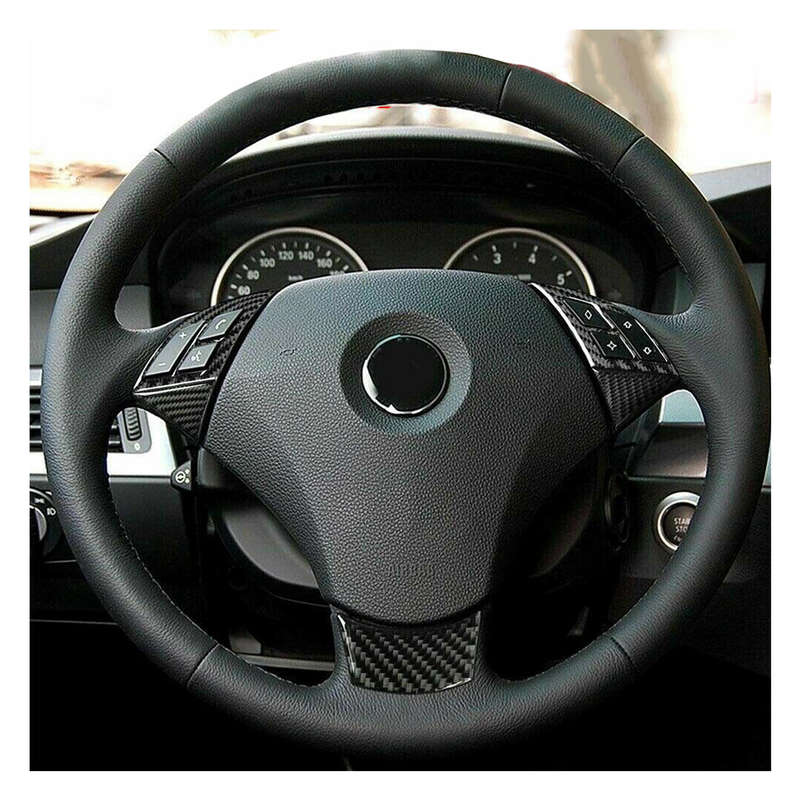 Black Carbon Fiber Steering Wheel Button Trim Cover Fit for BMW 5 Series E60 E61
