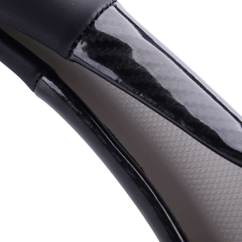 Carbon Fiber Style PU Leather 15" 38cm Car Steering Wheel Cover Anti-Slip