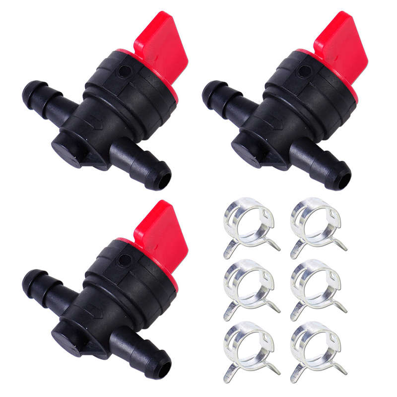 3x 1/4" InLine Fuel CutOff ShutOff Valve Petcock + Clamp