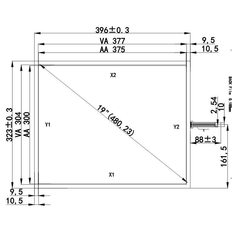 Digitizer Resistive Touch Screen Panel 396x323mm For AD-19.0-5RU-01