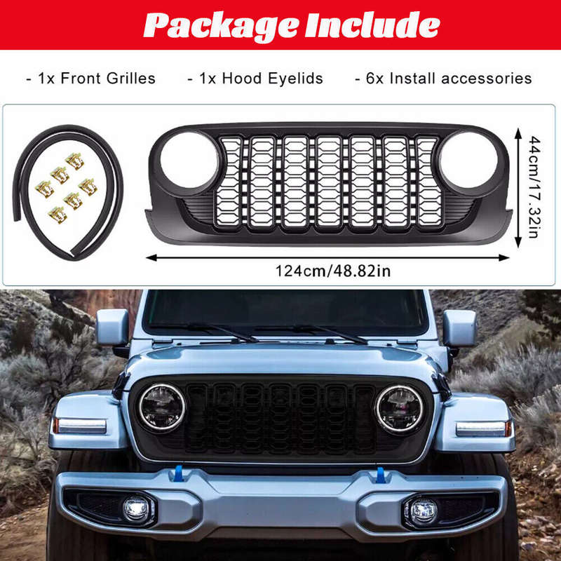 For Jeep Wrangler JK 2007-2017 upgrade to 2024 JL Front Grill Bumper Mesh Grille