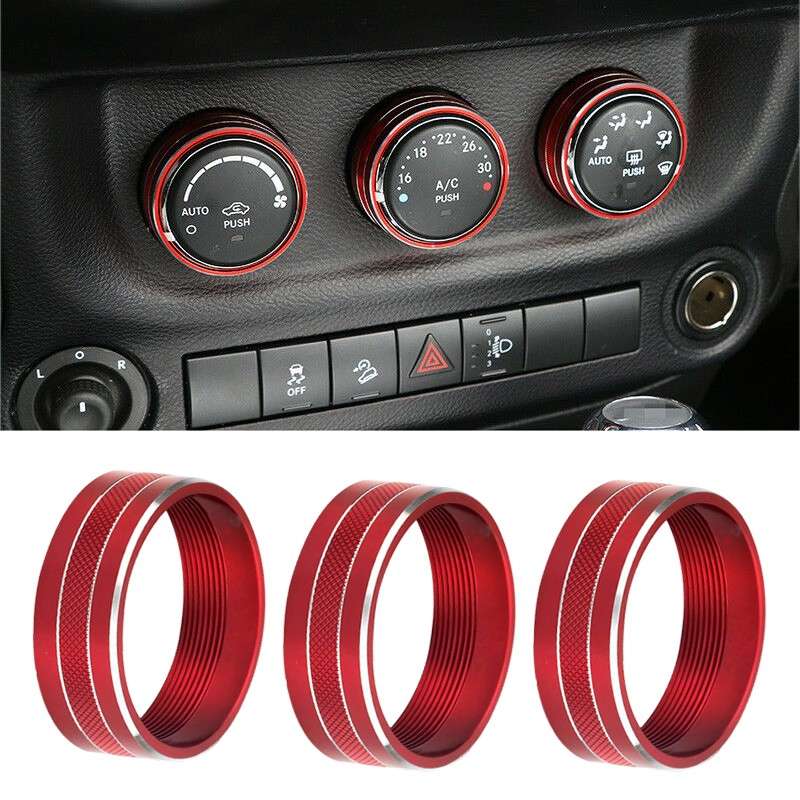 3x Red Air Condition Button Trim Ring fit for Jeep Wrangler JK 2011-2017