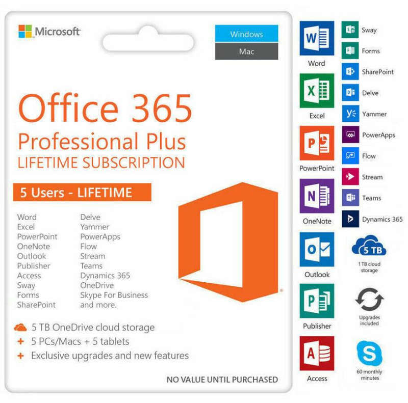 Microsoft Office 365 Pro Plus 5 Devices 5TB for PC/Mac/Android