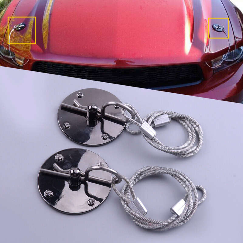 Universal Aluminum Black Hardware Racing Hood Pin Plate Lock Steel Ropes Kit