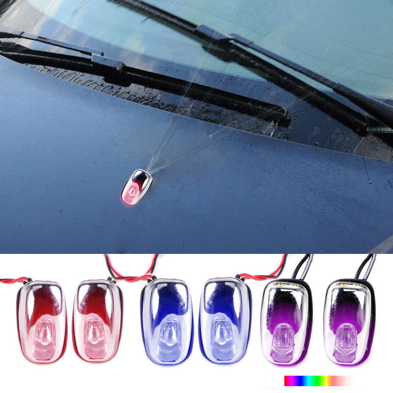 Universal 2pcs Colorful LED Light Windshield Washer Wiper Jet Water Spray Nozzle