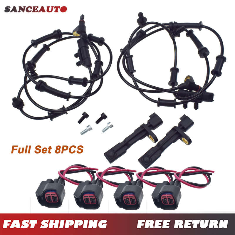 Set 8PCS Front Rear ABS Speed Sensor & CONNECTORS For 2007-2016 Jeep Wrangler