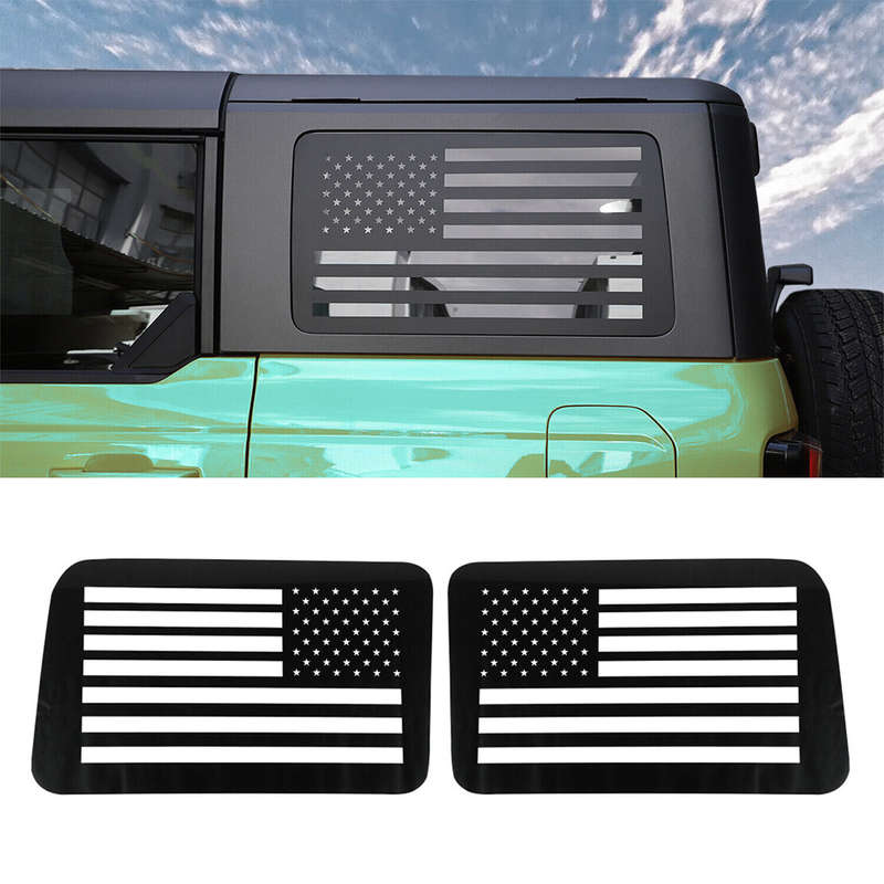 1Pair Rear Window Louver USA Flag Decals Stickers fit for Ford Bronco 2021-2023