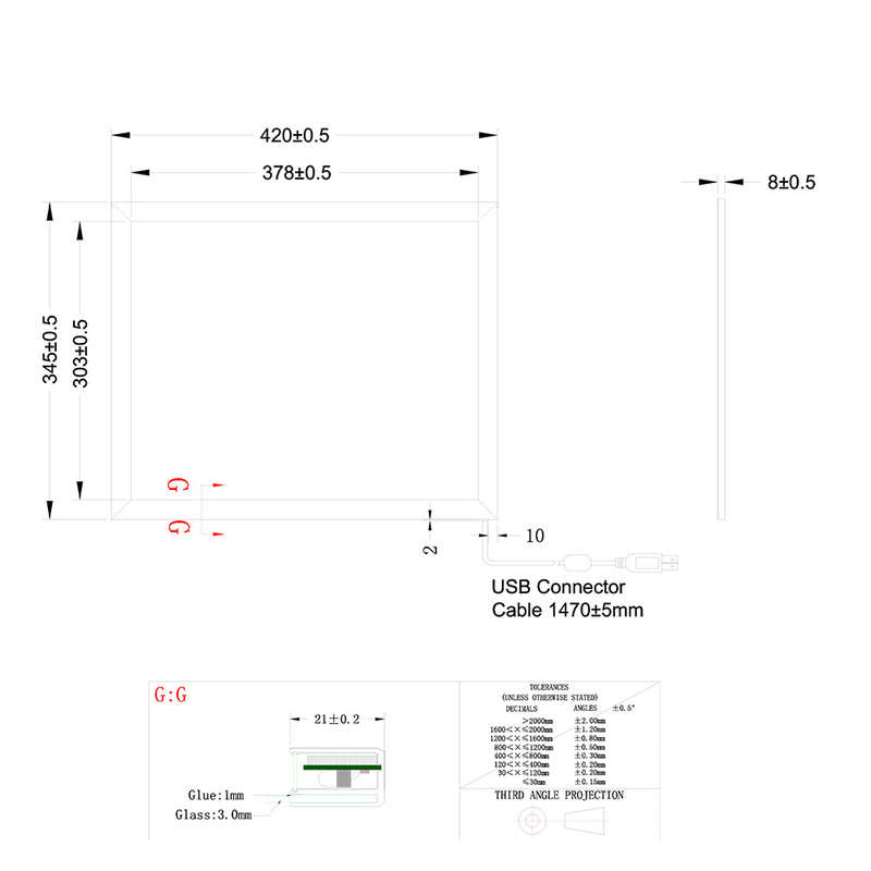 19inch 4:3 IR Touch Screen Panel 420*345mm 10 Point Touch Screen USB Interface