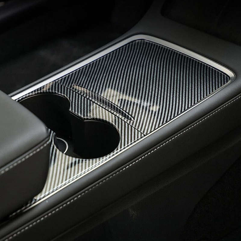 Carbon Fiber Style Center Console Cup Holder Panel Trim Fit For Tesla Model 3 Y