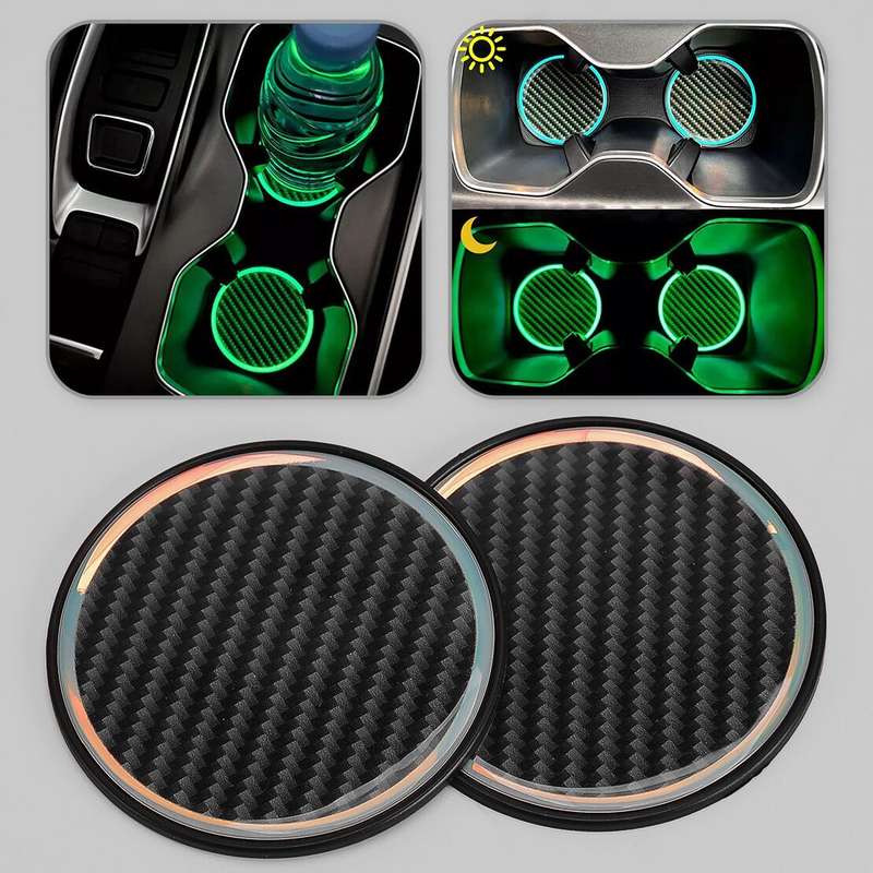 2x Glowing LED Car Cup Holder Night Light Pad Mat Drink Coaster Accessories