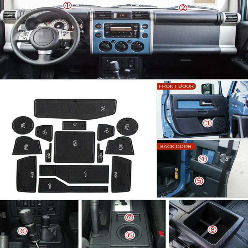 15Pcs/set Anti-Slip Gate Slot Cup Holder Mat Pad Fit for Toyota FJ Cruiser