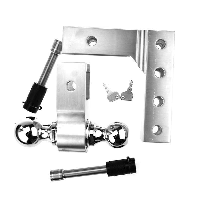 Adjustable Aluminum Tow Hitch 6" Raise Drop Dual Hitch Ball Trailer RV w/ Lock
