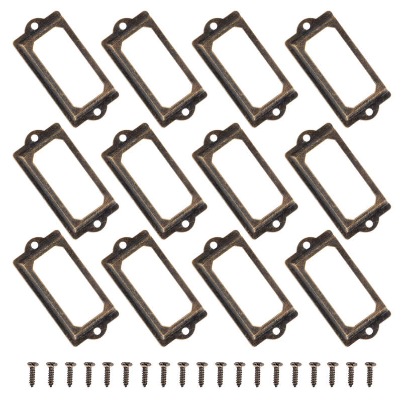 12Pcs Antique Drawer Cabinet Label Tag Holders File Name Card Frame with Screw
