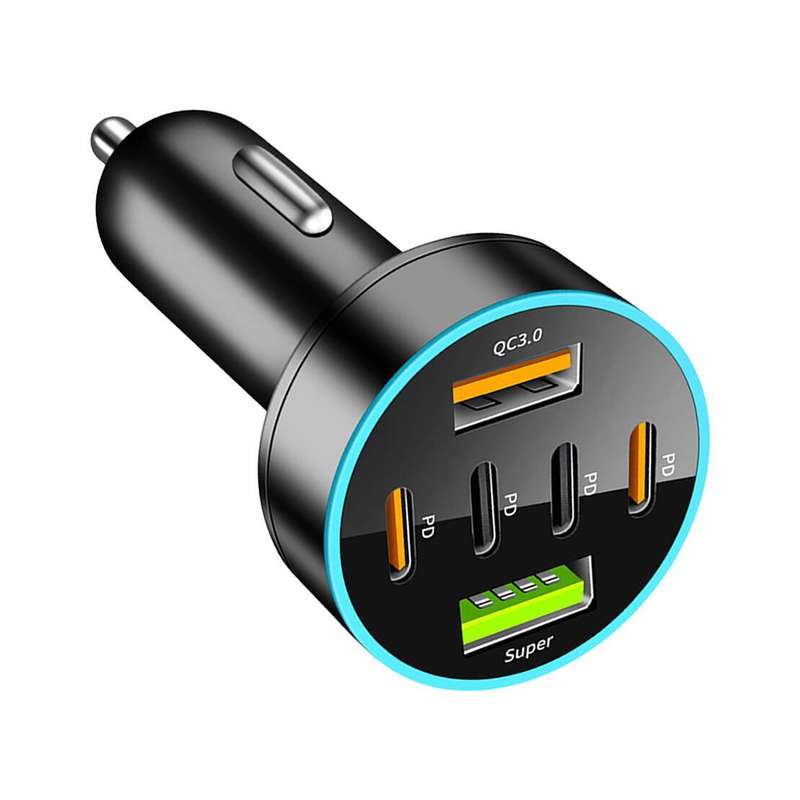 4PD+2USB Super Fast Car Phone Charger Cigarette Lighter Charging Adapter