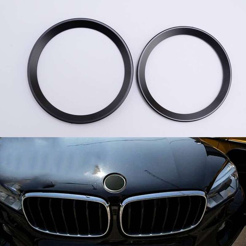 Black Front & Rear Logo Ring Cover Trim 82mm & 74mm Fit for BMW 3 Series 2Pcs