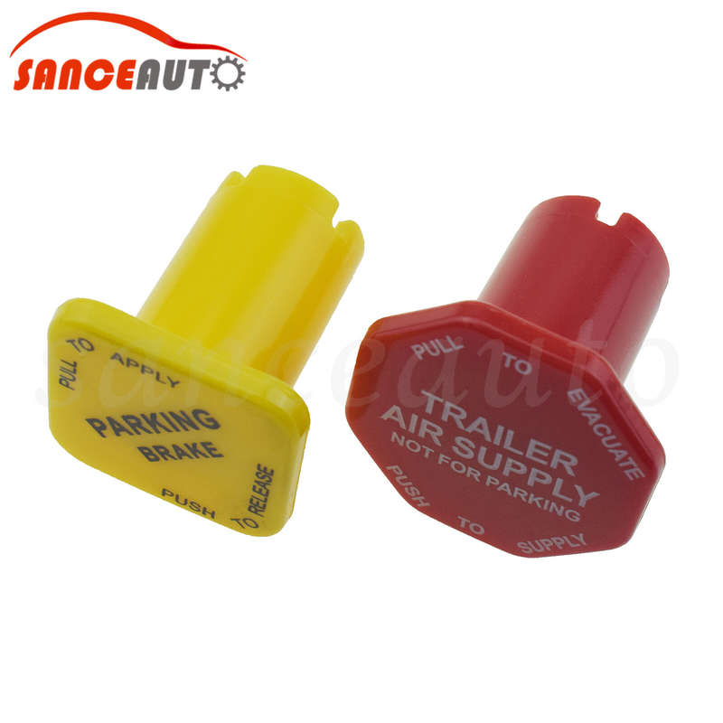Yellow & Red Valve Parking & Air Brake Knobs 2PCS for Semi Trucks 298818 298817