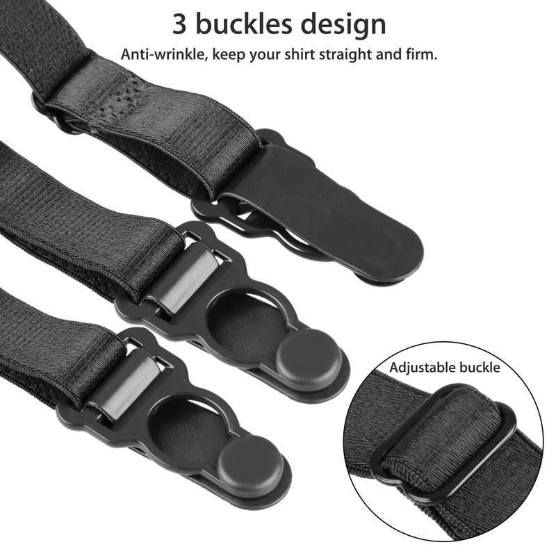 2x Mens Shirt Stays Holders Elastic Garter Belt ,Non-Slip Locking Clamps Uniform