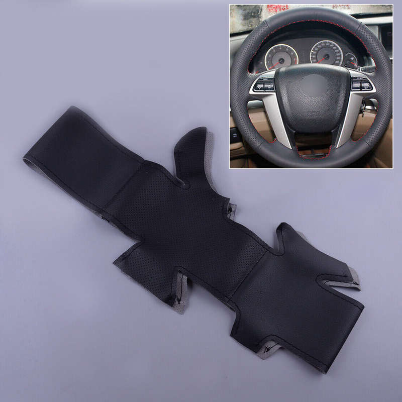 Black Leather Car Steering Wheel Cover Fit For Honda Accord 8th 2008-2013