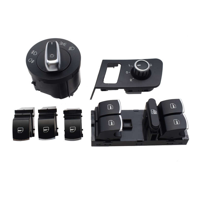 SET For VW Chrome Window Mirror & Headlight Lamp Control Switch Button 5ND959857