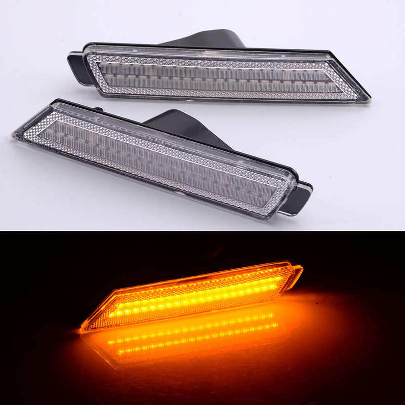 2PCS Clear Lens Front Amber LED Side Marker Light fit For Chevy Camaro 2010-15
